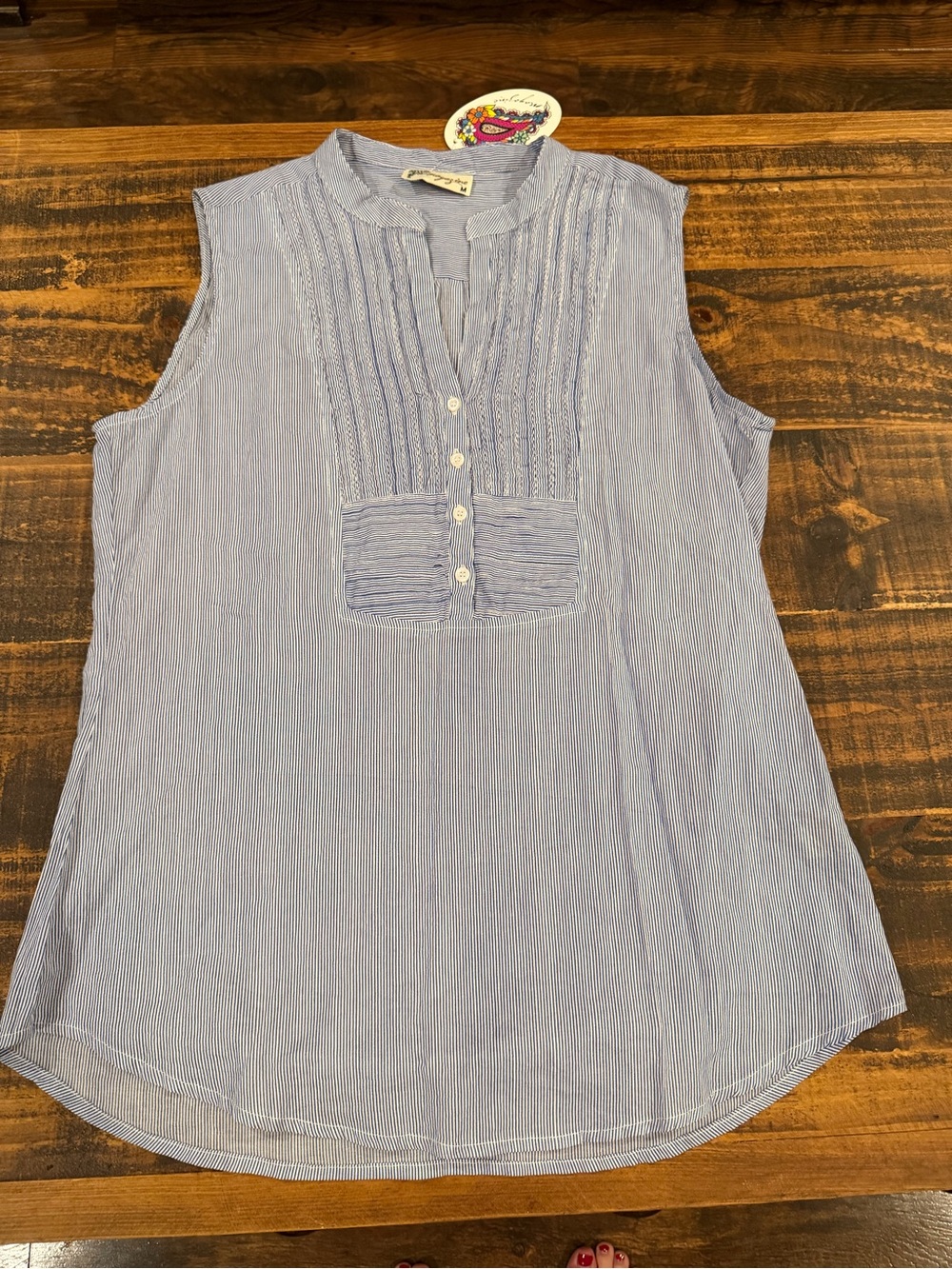 Light Blue Pinstripe Pintuck Sleeveless Camisole